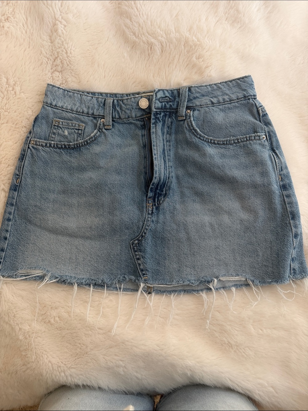 Cotton On Light Blue Denim Mini Skirt with Frayed Hem